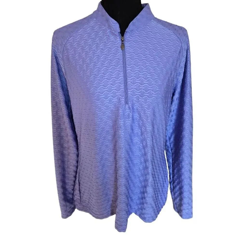 Greg Norman Womens Quarter Zip Long Sleeve Periwinkle Athletic Jacket Large